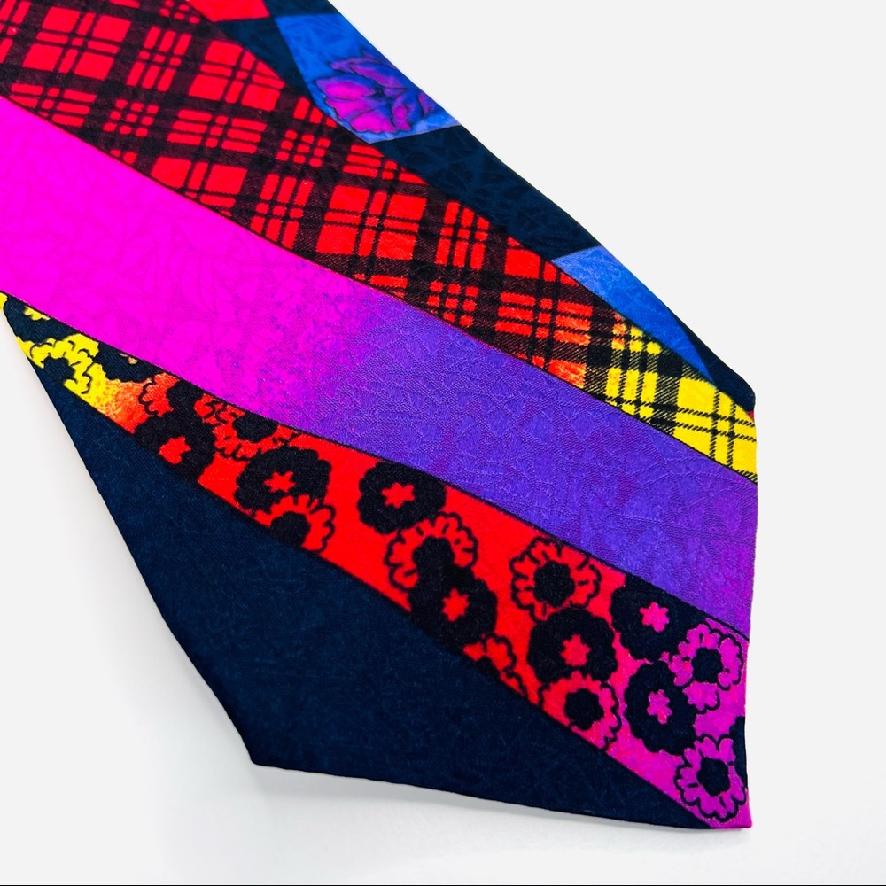 Gianni Versace Multicolored Color Block Plaid Flo… - image 3